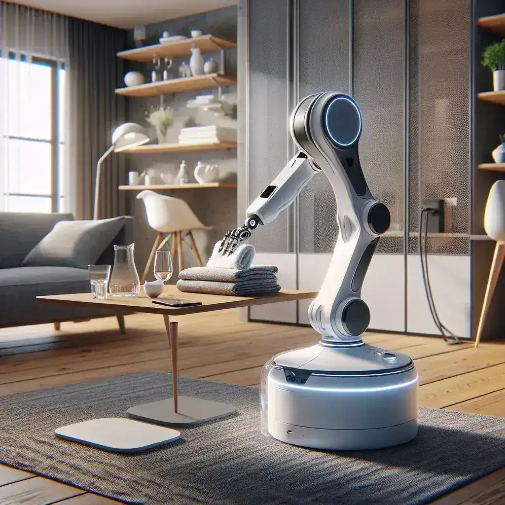 "Dyson prototype household robot arm designed for efficient daily chores, showcased in a modern kitchen setting, highlighting innovative technology and smart home solutions."