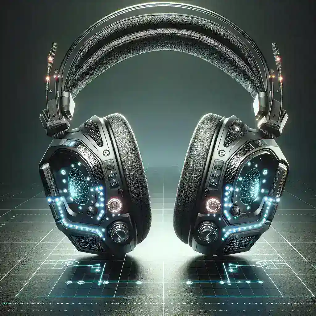 "Close-up of Sony's new gaming headset featuring biometric stress sensors, showcasing sleek design and advanced technology for enhanced gaming experience."