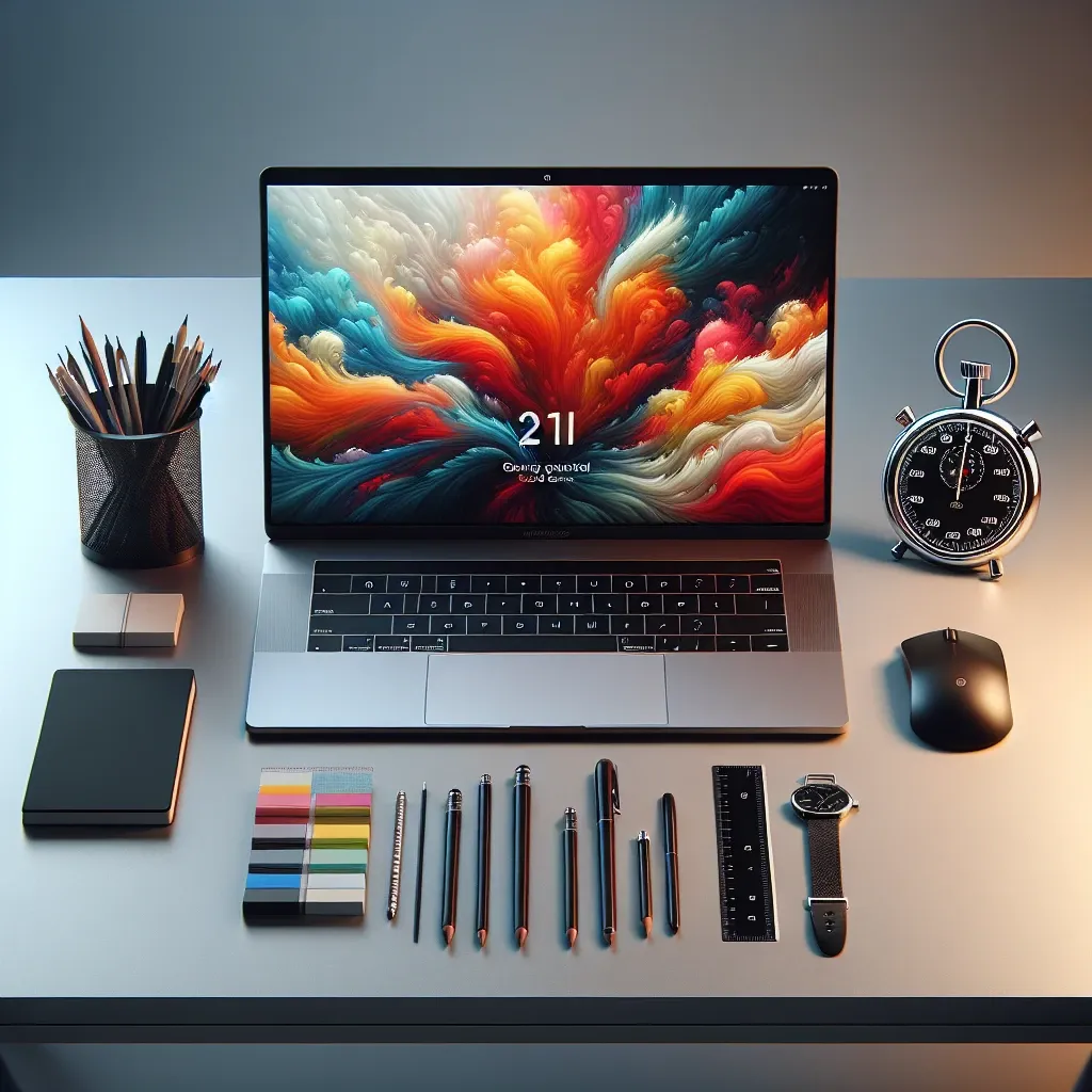 "Close-up of the Asus ProArt laptop showcasing its sleek design, emphasizing the impressive 21 hours idle battery life performance, ideal for creative professionals."